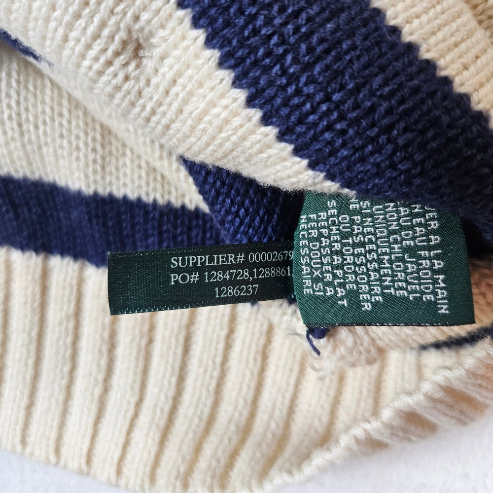 Lauren Ralph Lauren Cardigan Womens L Cream Navy Striped Nautical Anchor Button - Picture 8 of 9